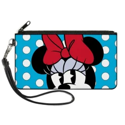 Canvas Zipper Wallet - LARGE - Minnie Style Face CLOSE-UP Dots Blue/White