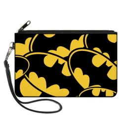 Canvas Zipper Wallet - LARGE - Bat Signals CLOSE-UP Stacked Yellow Black