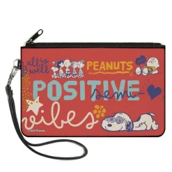 Canvas Zipper Wallet - LARGE - Peanuts Gang SEMI-POSITIVE VIBES Poses Red/Blues/White