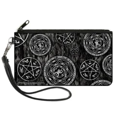Canvas Zipper Wallet - LARGE - Supernatural Devil's Trap Pentagrams Grays Black White