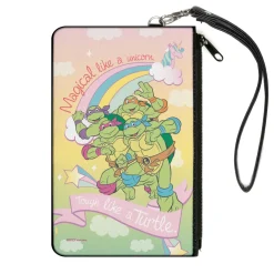 Canvas Zipper Wallet - LARGE - Classic TMNT Turtles Pose19 MAGICAL LIKE A UNICORN-TOUGH LIKE A TURTLE Multi Pastel