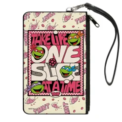 Canvas Zipper Wallet - LARGE - Teenage Mutant Ninja Turtles TAKE LIFE ONE SLICE AT A TIME Pizza Collage Beige/Reds