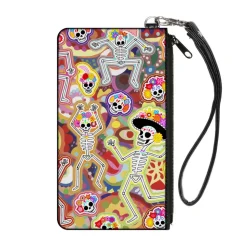 Canvas Zipper Wallet - LARGE - Dancing Catrinas Collage Multi Color