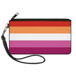 Canvas Zipper Wallet - LARGE - Flag Lesbian Five Stripe Oranges White Pinks