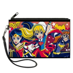 Canvas Zipper Wallet - LARGE - DC Super Hero Girls Trio Group Pose Logo Reds Blues