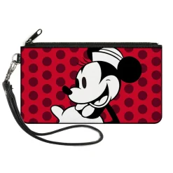 Canvas Zipper Wallet - LARGE - Vintage Minnie Smiling Pose CLOSE-UP Dots Reds/Black/White