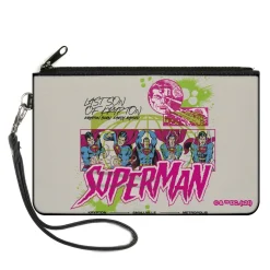 Canvas Zipper Wallet - LARGE - Superman LAST SON OF KRYPTON Poses White/Multi Color