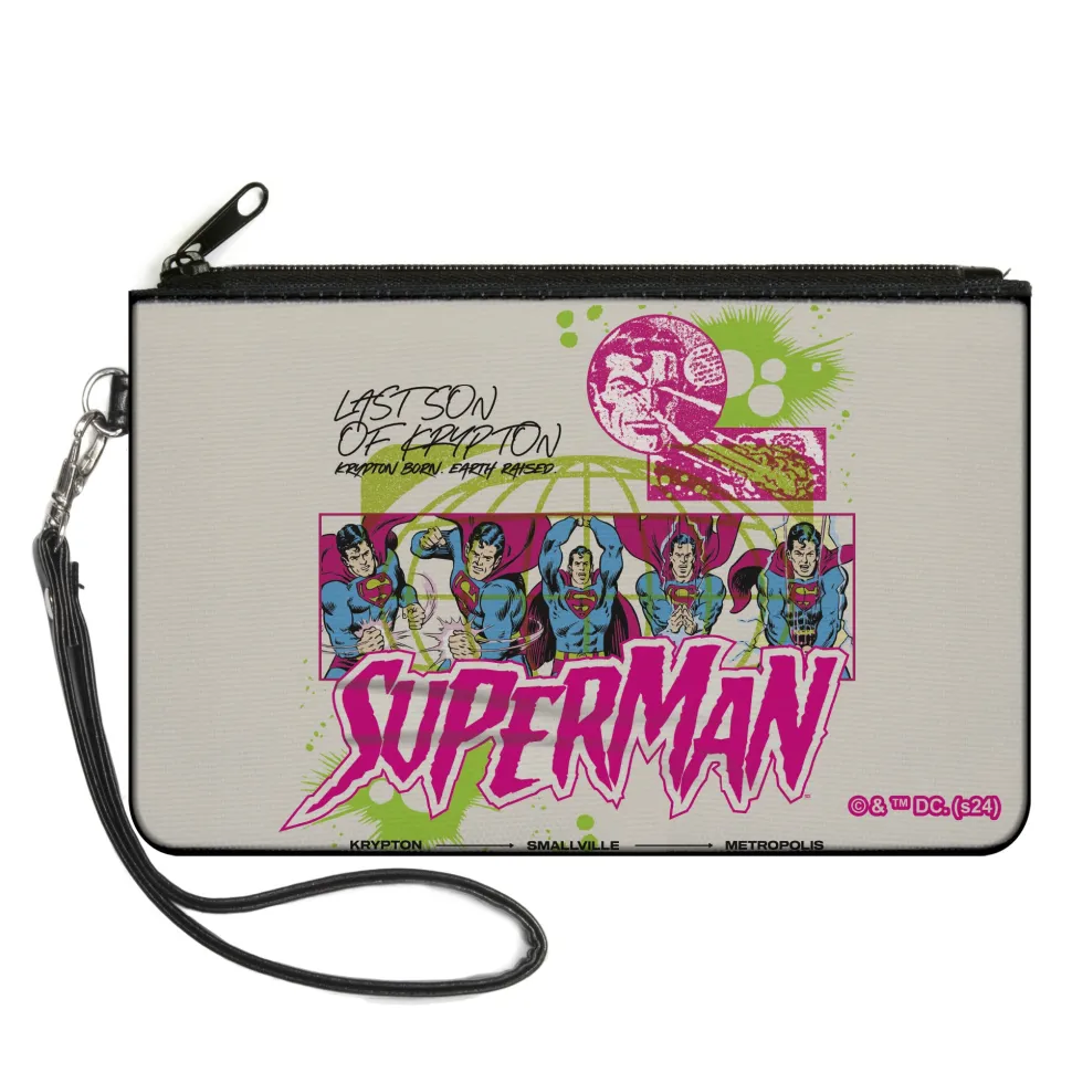 Canvas Zipper Wallet - LARGE - Superman LAST SON OF KRYPTON Poses White/Multi Color