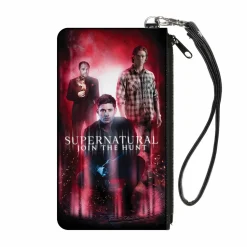 Canvas Zipper Wallet - LARGE - SUPERNATURAL-JOIN THE HUNT Crowley/Dean/Sam Group Pose Black/Red Glow