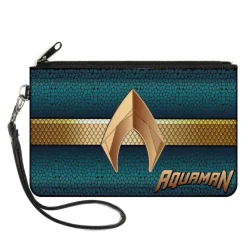 Canvas Zipper Wallet - LARGE - AQUAMAN 2017 Icon Scales Stripe Blues Golds