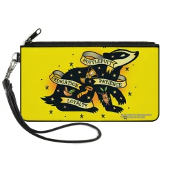 Canvas Zipper Wallet - LARGE - Harry Potter HUFFLEPUFF Badger PATIENCE DEDICATION LOYALTY Tattoo Yellow