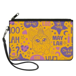 Canvas Zipper Wallet - LARGE - Furby Furbish Phrases and Icons Orange/Pink/Purple