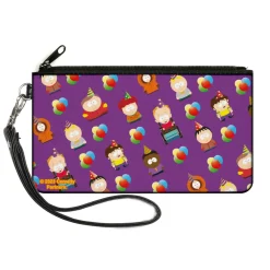Canvas Zipper Wallet - LARGE - South Park Birthday Party Character Poses and Balloons Purple