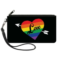 Canvas Zipper Wallet - LARGE - LOVE Rainbow Stripe Heart Black Multi Color