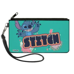 Canvas Zipper Wallet - LARGE - Lilo & Stitch Stitch Claws Out Pose and Title Aqua Blue