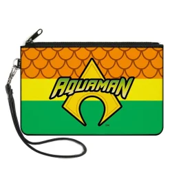 Canvas Zipper Wallet - LARGE - AQUAMAN Logo3 Scales Stripe Orange Yellow Green