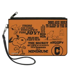 Canvas Zipper Wallet - LARGE - Snoopy Poses and Quotes Collage Orange/Black
