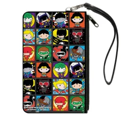 Canvas Zipper Wallet - LARGE - Justice League Comics 12-Chibi Character Pose Blocks