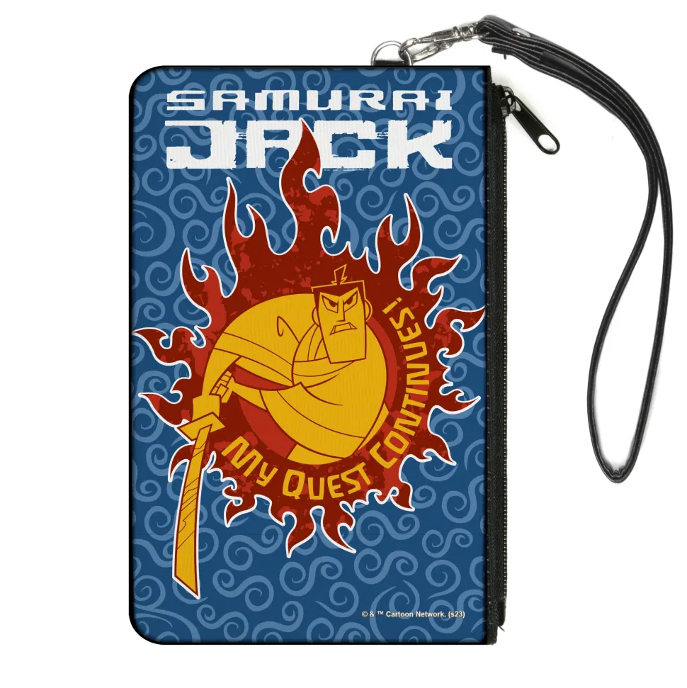 Canvas Zipper Wallet - LARGE - SAMURAI JACK MY QUEST CONTINUES Katana Pose Swirl Blues