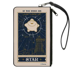 Canvas Zipper Wallet - LARGE - Wish STAR IF YOU NEED ME Sparkle Pose Biege/Blues/Gold