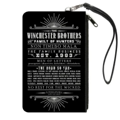Canvas Zipper Wallet - LARGE - Supernatural Quotes Scroll Black White