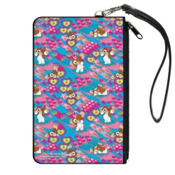 Canvas Zipper Wallet - LARGE - Gremlins The New Batch Gizmo Poses Peace Collage Blues/Pinks