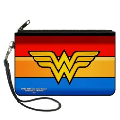 Canvas Zipper Wallet - LARGE - Wonder Woman Logo Stripe Red Yellows Blue
