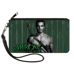 Canvas Zipper Wallet - LARGE - ARROW Standing Pose2 Arrow Tips Greens Grays