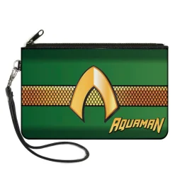 Canvas Zipper Wallet - LARGE - AQUAMAN Classic Icon Scales Stripe Green Golds