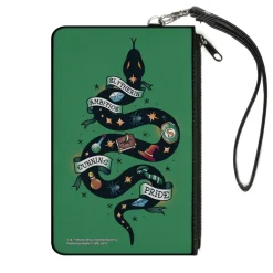Canvas Zipper Wallet - LARGE - Harry Potter SLYTHERIN Serpent AMBITION CUNNING PRIDE Tattoo Green