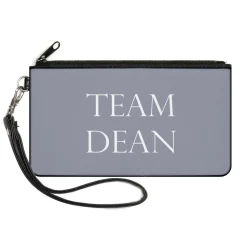 Canvas Zipper Wallet - LARGE - Supernatural TEAM DEAN Text Gray White