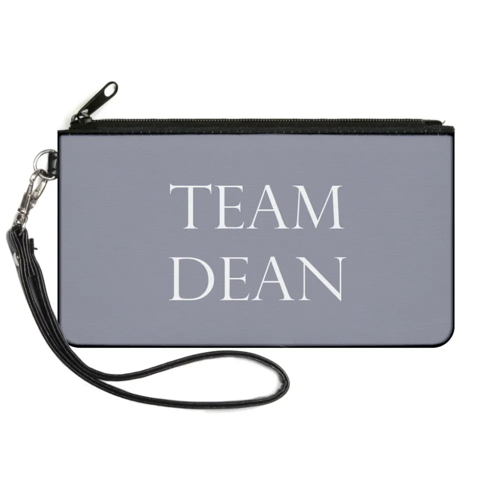Canvas Zipper Wallet - LARGE - Supernatural TEAM DEAN Text Gray White