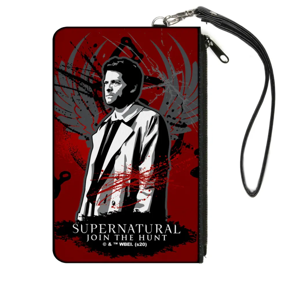 Canvas Zipper Wallet - LARGE - Supernatural Castiel Angel Wings Pose Reds Grays Black