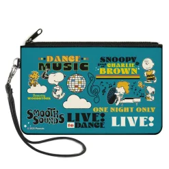 Canvas Zipper Wallet - LARGE - Peanuts Gang DANCE MUSIC Poses and Quotes Blue/Multi Color