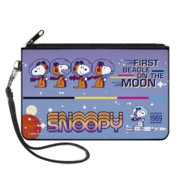 Canvas Zipper Wallet - LARGE - Peanuts SNOOPY FIRST BEAGLE ON THE MOON Poses Blue/Multi Color