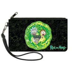 Canvas Zipper Wallet - LARGE - RICK AND MORTY Portal Gun Pose Elements Collage Black Yellows