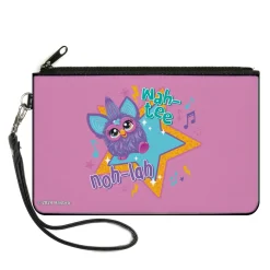 Canvas Zipper Wallet - LARGE - Furby Purple Furby NOH-LAH WAH-TEE Star Pose Pink/Multi Color