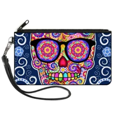 Canvas Zipper Wallet - LARGE - Hipster Calavera C U Blue White Multi Color