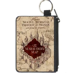 Canvas Zipper Wallet - MINI X-SMALL - Hogwarts School THE MARAUDER'S MAP Tan Reds