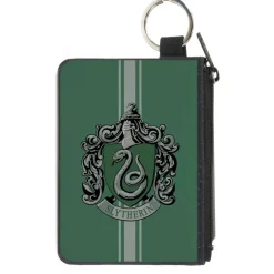 Canvas Zipper Wallet - MINI X-SMALL - SLYTHERIN Crest Vertical Stripe Green Gray