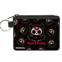 Canvas Zipper Wallet - MINI X-SMALL - Skelanimals Diego the Bat DEAD N CUDDLY Pose Black/White/Red