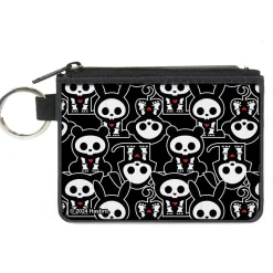 Canvas Zipper Wallet - MINI X-SMALL - Skelanimals Animal Flip Poses Stacked Black/White/Red