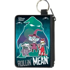 Canvas Zipper Wallet - MINI X-SMALL - ROLLIN' MEAN Lock Shock & Barrel Trick-or-Treaters Pose Ooogie Boogie Silhouette Greens Purples Gray White