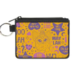Canvas Zipper Wallet - MINI X-SMALL - Furby Furbish Phrases and Icons Orange/Pink/Purple