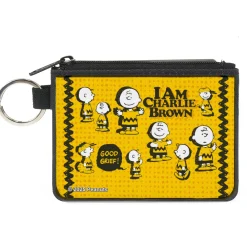Canvas Zipper Wallet - MINI X-SMALL - Peanuts I AM CHARLIE BROWN Poses and Zig Zag Stripe Yellows/Black