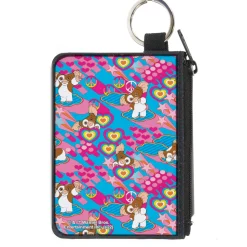 Canvas Zipper Wallet - MINI X-SMALL - Gremlins The New Batch Gizmo Poses Peace Collage Blues/Pinks