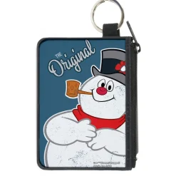 Canvas Zipper Wallet - MINI X-SMALL - Frosty the Snowman THE ORIGINAL Smiling Pose Blue
