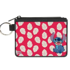 Canvas Zipper Wallet - MINI X-SMALL - Lilo & Stitch Stitch Smiling Pose Lilo Dress Leaves Red Ivory