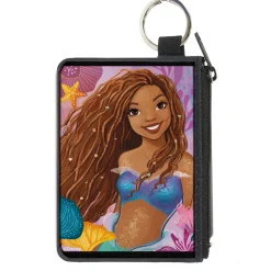 Canvas Zipper Wallet - MINI X-SMALL - The Little Mermaid Ariel Smiling Pose and Shells Pinks