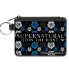 Canvas Zipper Wallet - MINI X-SMALL - SUPERNATURAL-JOIN THE HUNT Icons Scattered Black Blues White